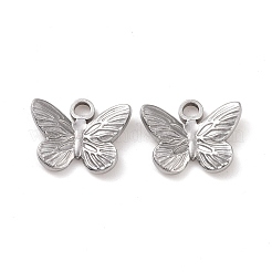 変色しない304ステンレススチールチャーム  蝶  ステンレス鋼色  12x15x3mm  穴：2mm&nbsp;X-STAS-C059-04P