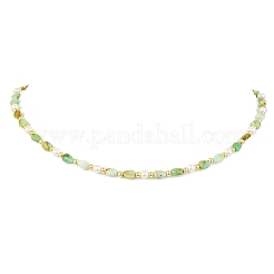 Natural Chalcedony Teardrop and Round White Shell Pearl Beaded Necklaces&nbsp;NJEW-JN06246-01