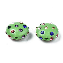 樹脂粘土ラインストーンビーズ  パヴェボールディスコビーズ  フラットラウンド  ダークシーグリーン  11~12x7mm  穴：1.4mm  ラインストーン：pp15（2.1~2.2mm）&nbsp;RB-S056-27J
