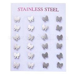 変色しにくい304ステンレススチールスタッドピアス  低刺激性のイヤリング  蝶結び  ステンレス鋼色  6x6.5mm  ピン：0.7mm  12のペア/ボード&nbsp;EJEW-H368-30P