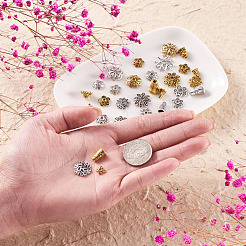 チベット風アロイビーズコーン&キャップ  花  アンティークシルバー＆アンティーク金色  7x5mm  穴：1.5mm  内径：3mm  320個/箱&nbsp;PALLOY-TA0001-78