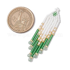 ガラスシードビーズタッセルペンダント  天然の緑のアベンチュリンと  グリーン  57x15x2mm  穴：1.2mm&nbsp;PALLOY-MZ00655-04