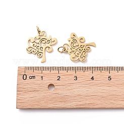 304ステンレスペンダント  命の木  ゴールドカラー  20.5x20x1mm  穴：2.5mm&nbsp;STAS-S105-T517G