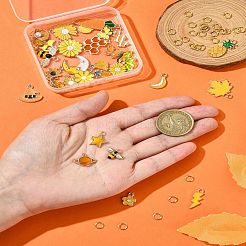 30本合金エナメルペンダント  花と果物のチャーム  50個の真鍮製オープン丸カン付き  ゴールドカラー  13~36x8~23x1~3mm  穴：1.1~4mm&nbsp;FIND-FS0004-48