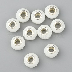 ランプワークヨーロピアンビーズ  シルバーカラーの真鍮コアと  ロンデル  ホワイト  直径：12mm〜14mm  穴：約4~5mm&nbsp;DA59