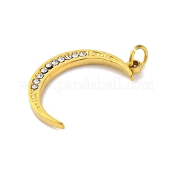 304ステンレススチールマイクロパヴェキュービックジルコニアペンダント  18KGP本金メッキ  ムーン  23x16x2mm  穴：3mm&nbsp;LS-STAS-Z096-01G-03