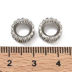 花柄の真鍮製クリアキュービックジルコニアヨーロピアンビーズ  大穴ビーズ  カドミウムフリー＆鉛フリー  ラックめっき  長持ちメッキ  花の指輪  プラチナ  10x5mm  穴：5mm&nbsp;KK-D228-24P