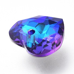 ガラスラインストーンチャーム  バックメッキ  多面カット  ハート  バミューダブルー  8x8x4mm  穴：1mm&nbsp;RGLA-A024-A02-001BB