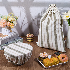1Pc Rectangle Striped Linen Cloth Homemade Bread Drawstring Bags with 1Pc Bowl Cover&nbsp;ABAG-CP0001-25