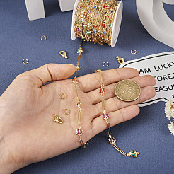 DIY チェーン ブレスレット ネックレス メイキング キット  真鍮のバタフライ＆オーバルリンクチェーンを含む  カニカン＆丸カン  ゴールドカラー  チェーン：4m /セット&nbsp;DIY-TA0005-13