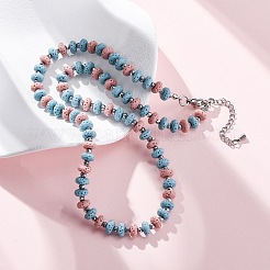 Dyed Natural Lava Rock & Synthetic Non-magnetic Hematite Rondelle Beaded Necklaces&nbsp;NJEW-H054-01P