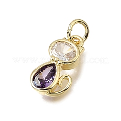 Brass Micro Pave Purple Cubic Zirconia Charms&nbsp;CU-L001-18G-10