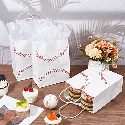 ハンドル付き長方形紙ギフトバッグ1セット  誕生日用の野球プリントキャンディトート  結婚式  花のギフト包装紙付き  野球  21x15.5~16x8cm  2スタイル  6個/スタイル  12個/セット&nbsp;ABAG-BBC0001-25A