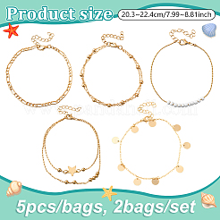 2Bags 10Pcs Iron & Alloy & Glass Seed Bead Chain Anklets & Charm Anklets for Women&nbsp;BJEW-HY0002-67