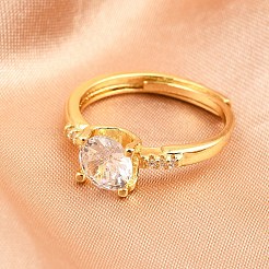 女性用真鍮マイクロパヴェキュービックジルコニア指輪  長持ちメッキ  ラックめっき  18KGP本金メッキ  6.5x7mm  調整可能&nbsp;RJEW-Z113-35G