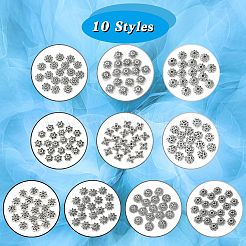 200 個 10 スタイル チベット スタイル合金ビーズ キャップ  花  アンティークシルバー  6~9x6~9x2~3mm  穴：1~1.6mm  20個/スタイル&nbsp;TIBE-CJ0001-22