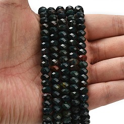 天然のブラッドストーン/ヘリオトロープストーンビーズ連売り  多面カット  ロンデル  8x5.5mm  穴：1.2mm  約69個/連  15.16''（38.5センチメートル）&nbsp;G-Z111-A28