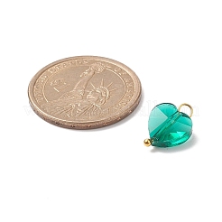 ファセット透明ガラスチャーム  ゴールデン真鍮パーツ  ハート  ミックスカラー  14.5x10x7mm  穴：2.2mm&nbsp;PALLOY-JF01966