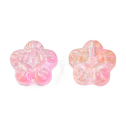 透明なスプレー塗装ガラスビーズ  ツートン  花  ピンク  12.5x13x6mm  穴：1mm&nbsp;LS-GLAA-N035-029-G03