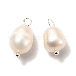 天然養殖淡水パールペンダント  真鍮ボールヘッドピン付き  ライス  銀  16.5~18.5mm  穴：3mm.&nbsp;PALLOY-JF00942-02
