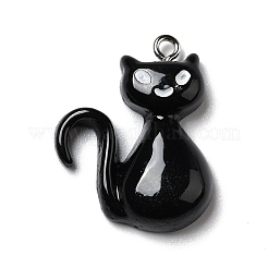 ハロウィン不透明樹脂ペンダント  プラチナトーンの鉄ループ付き  猫  ブラック  28x21x6mm  穴：2mm&nbsp;RESI-D055-110P