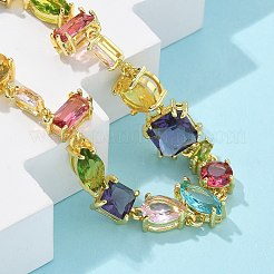 女性用真鍮マイクロパヴェキュービックジルコニアリンクブレスレット  ラックめっき  長持ちメッキ  鉛フリー＆カドミウムフリー  18KGP本金メッキ  7-1/8インチ（18cm）&nbsp;BJEW-M091-01G