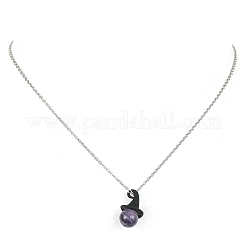 Natural & Synthetic Mixed Gemstone Witch Hat Pendant Necklace&nbsp;NJEW-JN04386
