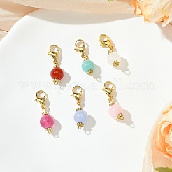6Pcs Round Natural Rose Quartz & Amazonite & Quartz & Carnelian & White Jade Pendant Decorations&nbsp;HJEW-JM02857