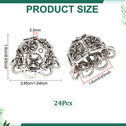 24 個のチベットスタイル合金ビーズキャップ  中空の花  アンティークシルバー  26.5x16mm  穴：2.2mm&nbsp;TIBE-PH0002-63AS