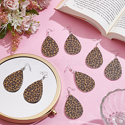 4 Pairs Artificial Leather Teardrop with Leopard Print Dangle Earrings&nbsp;EJEW-UN0002-92B