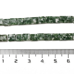 天然グリーンスポットジャスパービーズ連売り  2穴  正方形  5.5x5.5x2.5mm  穴：0.8mm  約71個/連  15.24インチ（38.7cm）&nbsp;G-F762-A21-01