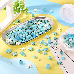 天然溶岩石と合成ターコイズとサンゴビーズのブレスレット/ネックレス作りキット  10mm  穴：1mm&nbsp;DIY-TA0012-54