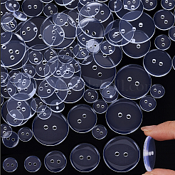 100穴樹脂ボタン2個  フラットラウンド  透明  厚さ10~25x2~3mm  穴：1.5~2mm&nbsp;BUTT-CY0001-33