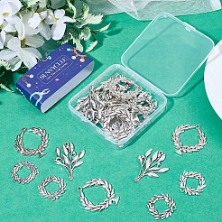 30pcs3スタイルチベットスタイルアロイペンダント  オリーブの枝チャーム  アンティークシルバー  25~40x27~33x2mm  穴：1.8~2mm  10個/スタイル&nbsp;FIND-SC0021-68