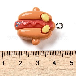 不透明樹脂模造食品ペンダント  プラチナメッキ鉄ループ付き  ホットドッグ  29x23x13mm  穴：2mm&nbsp;CRES-M030-06C