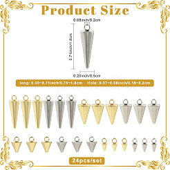 24個8スタイル304ステンレススチールペンダント  スパイク/コーン チャーム  ミックスカラー  7.5~18x3~7mm  穴：1.8~2mm  3個/スタイル&nbsp;STAS-FS0002-25B