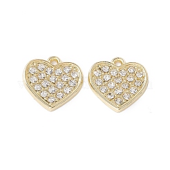 ラックメッキ合金ペンダント  クリスタルラインストーン付き  ハートチャーム  ライトゴールド  14.5x14.5x2mm  穴：1.4mm&nbsp;FIND-B013-01LG