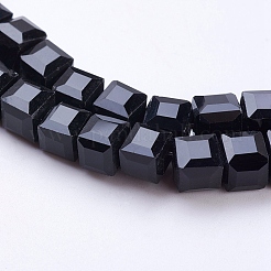 ファセット黒ガラスキューブビーズ連売り  6x6x6mm  穴：1mm&nbsp;X-GLAA-R041-6x6mm-20