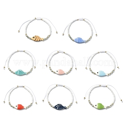 Dyed Natural Malaysia Jade & Handmade Porcelain & Seed Beaded Adjustable Bracelets for Women&nbsp;BJEW-JB14029
