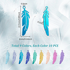 90Pcs 9 Colors Stainless Steel Pendants&nbsp;STAS-GA0002-01