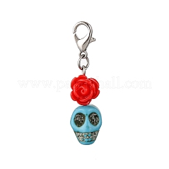 Skull Synthetic Turquoise & Resin Rose Pendant Decorations&nbsp;HJEW-JM03999