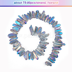 1連売りメッキ天然水晶ビーズ連売り  ナゲット  10~36x4~10x4~10mm  穴：1mm  約75~80個/連  15.7インチ&nbsp;G-OC0002-52C