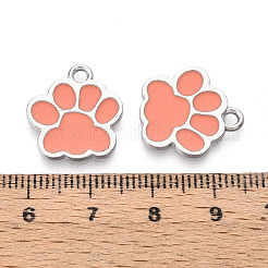 合金エナメルチャーム  カドミウムフリー＆鉛フリー  犬の足跡  プラチナ  ライトサーモン  17.5x16x1.5mm  穴：2mm&nbsp;ENAM-YW0006-01P-01