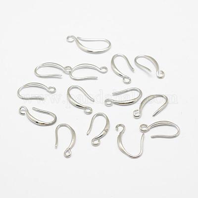 真鍮のピアスフック  水平ループ付き  長持ちメッキ  925銀メッキ  銀  21x9x1.5mm  穴：2mm  21ゲージ  ピン：0.7x0.8mm&nbsp;KK-F714-06S-1
