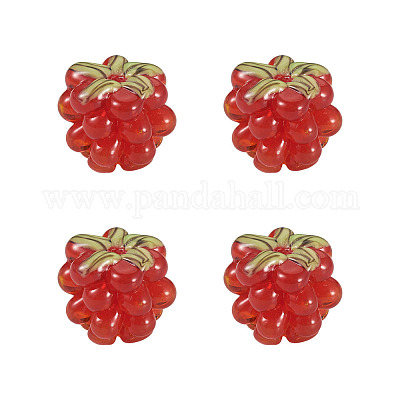 4個の手作りランプワークビーズ  ラズベリー  レッド  12.5x10~12mm  穴：1.6mm&nbsp;LAMP-TA0002-24G-1
