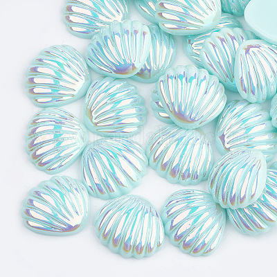 樹脂カボション  ABカラー  シェル  淡いターコイズ  21x19x6mm&nbsp;CRES-S305-01C-1