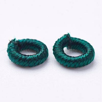 ポリエステルファブリックビーズ  リング  ティール  6x2mm  穴：3mm  約200個/袋&nbsp;WOVE-N003-03-1