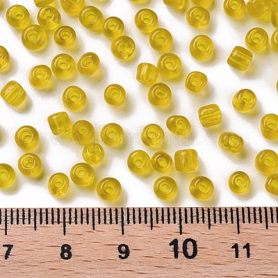 ガラスシードビーズ  トランスペアレント  ラウンド  丸い穴  きいろ  6/0  4mm  穴：1.5mm  約450個/50g  50 G /袋  18袋/2ポンド&nbsp;SEED-US0003-4mm-10-1