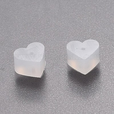 シリコン製ピアスキャッチ  ピアスバックキャッチ  ハート  ホワイト  5.2x5.7x3.5mm  穴：0.5mm&nbsp;RESI-N028-01B-1