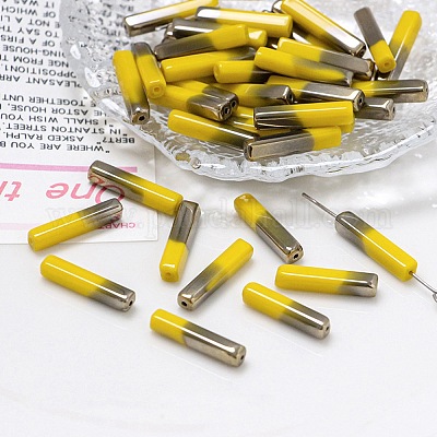 電気メッキガラスビーズ  多面カット  長方形  ゴールド  19.5~20x4x4mm  穴：1mm&nbsp;LS-GLAA-D024-02B-1